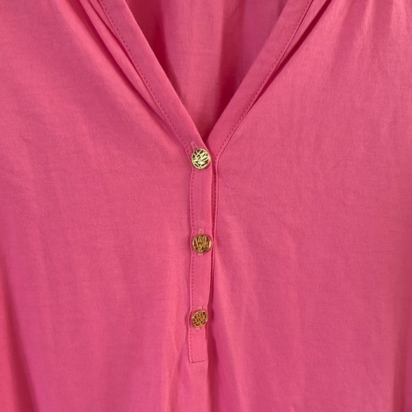 Lilly Pulitzer Elsa Pima Cotton Pink 3 button Top size  Small - Picture 6 of 8